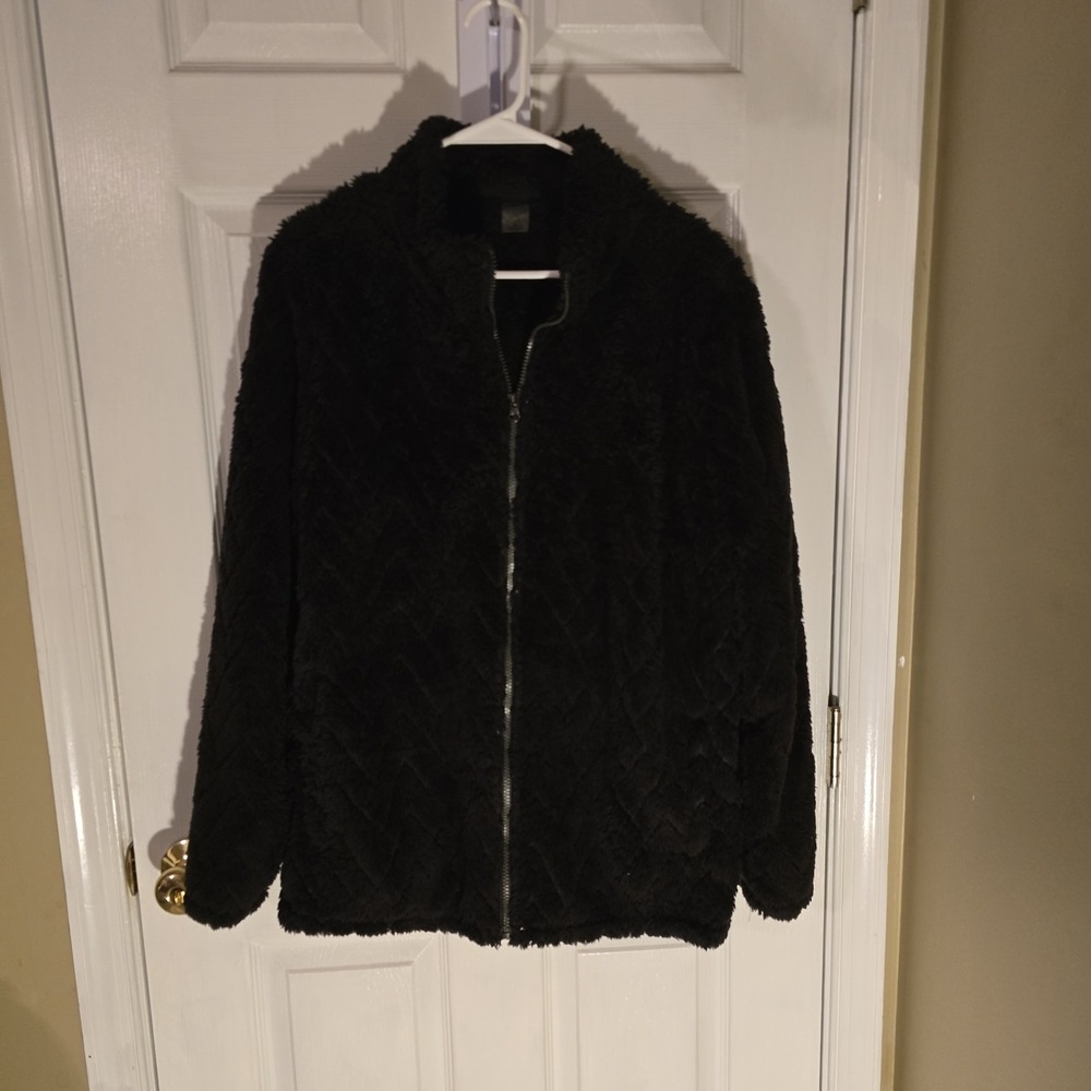 St Johns Bay Active Black Chevron Faux Fur Fleece Full Zip Jacket XL